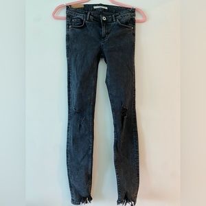 Zara black distressed low rise skinny jeans